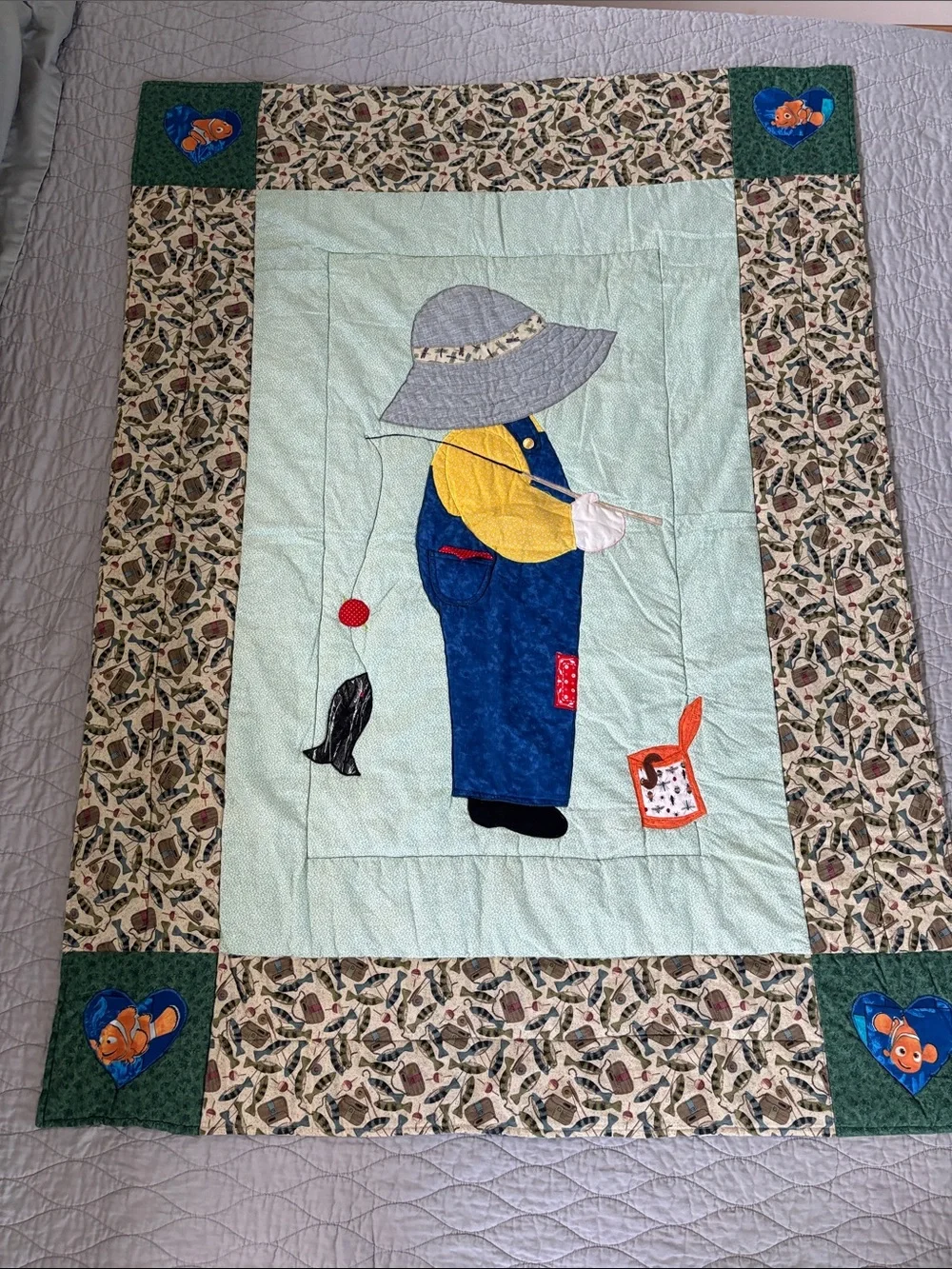 Handmade Baby Quilt with Fishing Design